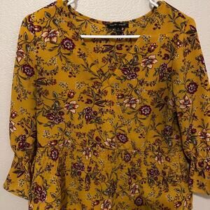Moa Moa Womens Yellow Floral Blouse Size Medium